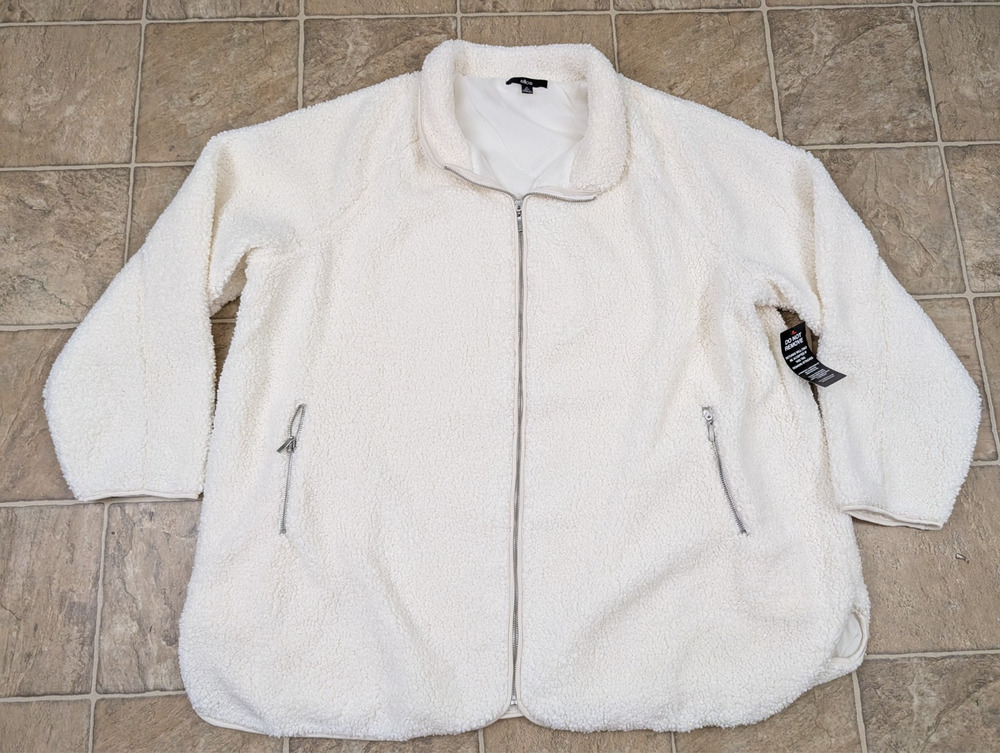 Ellos sz 2X Sherpa Fleece Jacket zips lined ivory 2 zipper pockets women HU